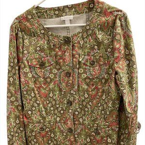 Charter Club Womens Blazer Sz L Paisley Cotton Spandex Blend Button Down